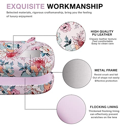 molshine Hard Shell Leather Sunglasses Case,Classic Large Glasses Case for Women Men,Sunglass Eyeglasses (Pink Flower) - Image 4