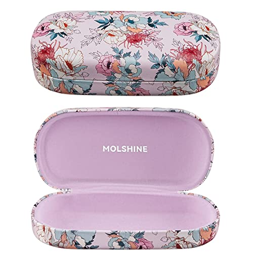 molshine Hard Shell Leather Sunglasses Case,Classic Large Glasses Case for Women Men,Sunglass Eyeglasses (Pink Flower) - Image 1