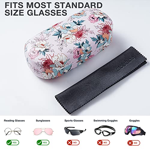 molshine Hard Shell Leather Sunglasses Case,Classic Large Glasses Case for Women Men,Sunglass Eyeglasses (Pink Flower) - Image 3