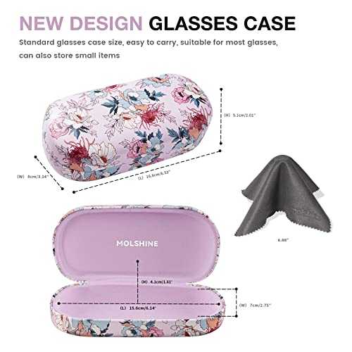 molshine Hard Shell Leather Sunglasses Case,Classic Large Glasses Case for Women Men,Sunglass Eyeglasses (Pink Flower) - Image 2
