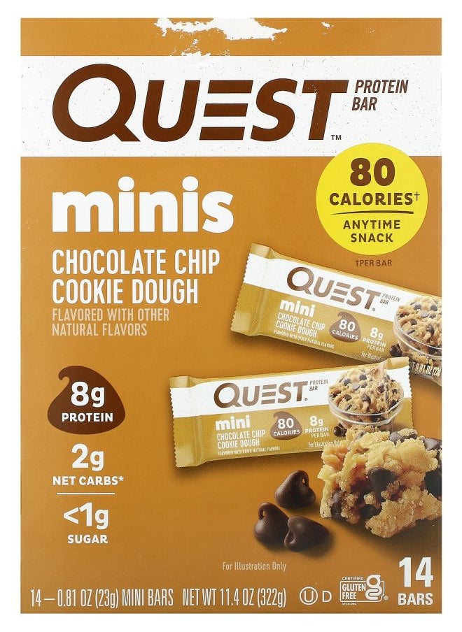 QUEST NUTRITION Protein Bar Minis Chocolate Chip Cookie Dough 14 Bars 0.81 oz (23 g) Each 