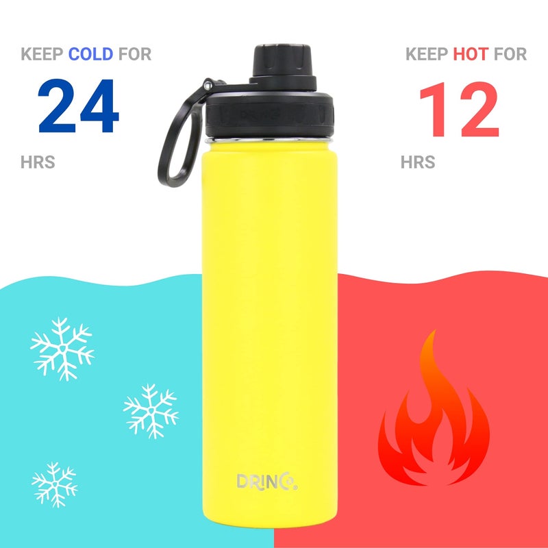 DRINCO Stainless Steel Water Bottle Spout Lid Vacuum Insulated Double Wall Water Bottle Wide Mouth (40oz 32oz 22oz 18oz 14oz) Leak Proof Keeps Cold or Hot (22 oz  22oz Illuminating Yellow) - Image 3