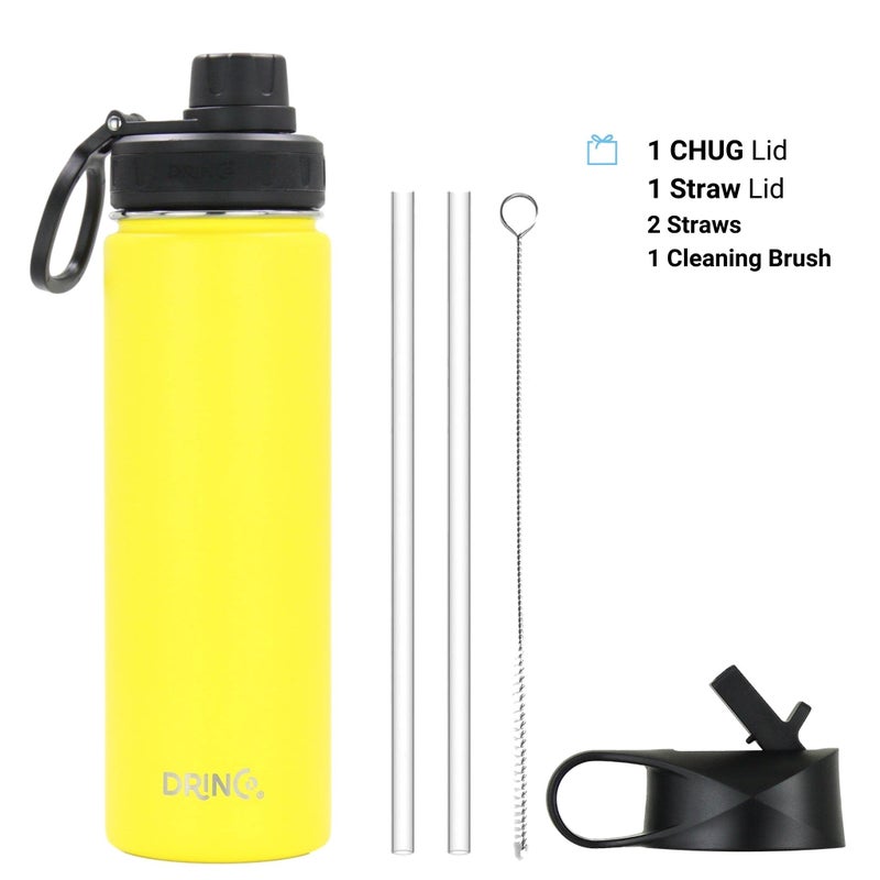 DRINCO Stainless Steel Water Bottle Spout Lid Vacuum Insulated Double Wall Water Bottle Wide Mouth (40oz 32oz 22oz 18oz 14oz) Leak Proof Keeps Cold or Hot (22 oz  22oz Illuminating Yellow) - Image 2