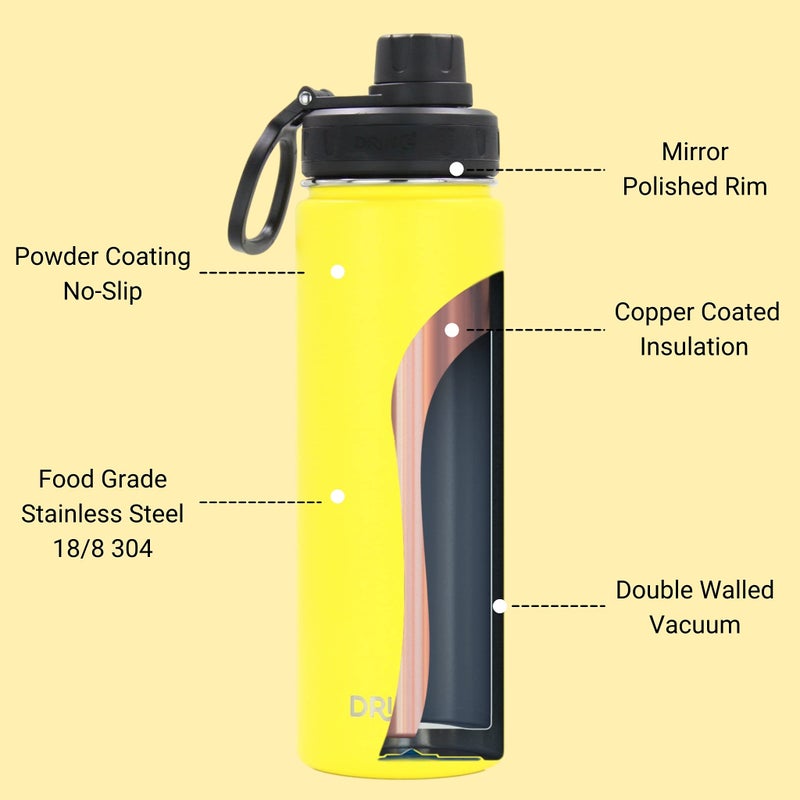 DRINCO Stainless Steel Water Bottle Spout Lid Vacuum Insulated Double Wall Water Bottle Wide Mouth (40oz 32oz 22oz 18oz 14oz) Leak Proof Keeps Cold or Hot (22 oz  22oz Illuminating Yellow) - Image 4