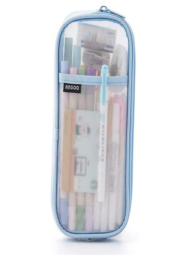 EASTHILL Canvas Big Capacity Pencil Case Large Pencil Pouch Stationery Pen Bag For Teen Girls (Pencil, Blue) - Image 1