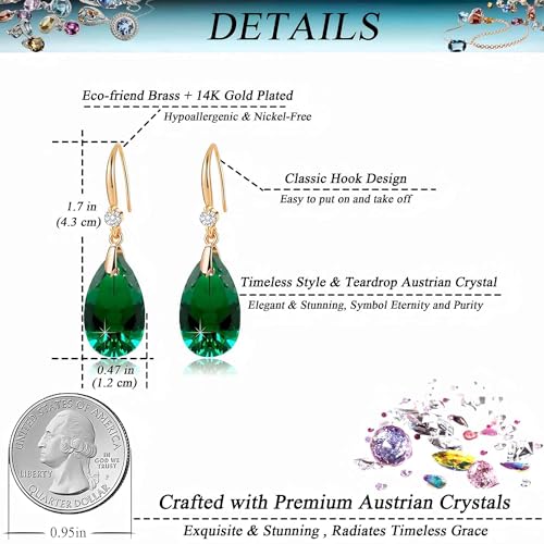 EVEVIC Austrian Crystal Teardrop Dangle Drop Earrings for Women - Image 4