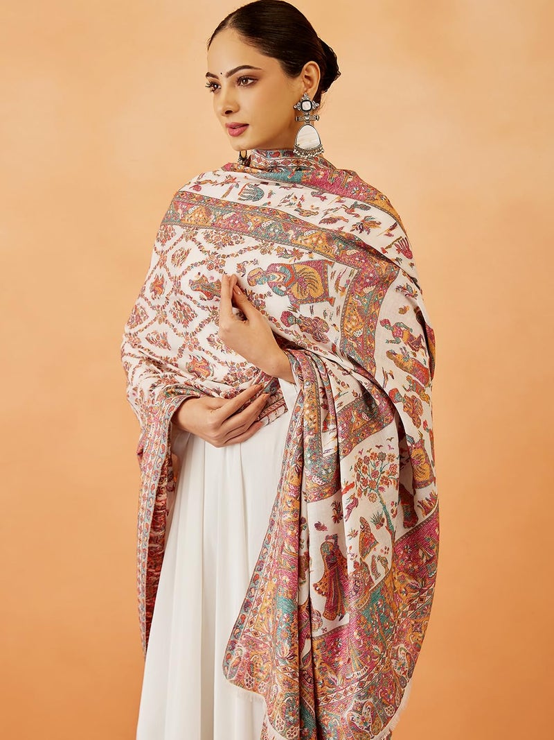 Pashmoda Women Gulbahar Kaani Wool Blend Kashmiri Shawl, Stole, Scarf, Luxury Pashmina Evening Wrap (Size: 101 X 203 CM) - Image 5