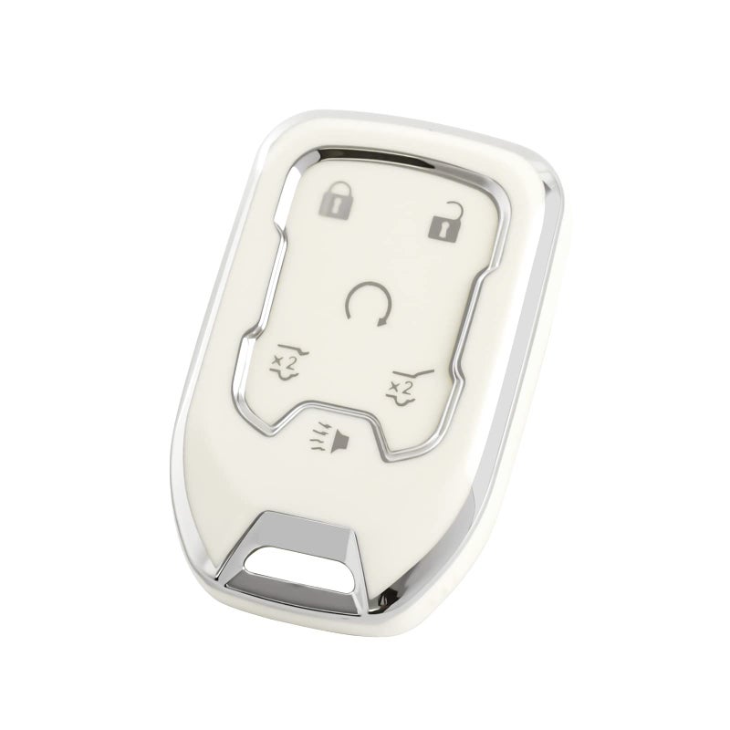 غطاء مفتاح OFFCURVE لسيارات GMC Yukon وYukon XL وTerrain وAcadia وSierra - غلاف مفتاح TPU ناعم لسيارات Chevy Chevrolet Suburban وTahoe - ملحقات السيارة لحامل المفتاح الذكي 6 أزرار - واقي مفتاح أبيض