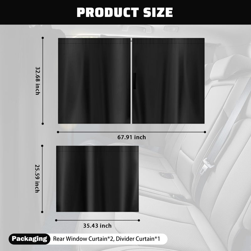 VKQTS 3PCS Larger Size Car Window Shades,Upgraded Car Curtains for Blocking Sunlight & Providing Privacy Protection,Essential Cars Privacy Curtains Includes Rear Window & Divider Curtain - Image 2