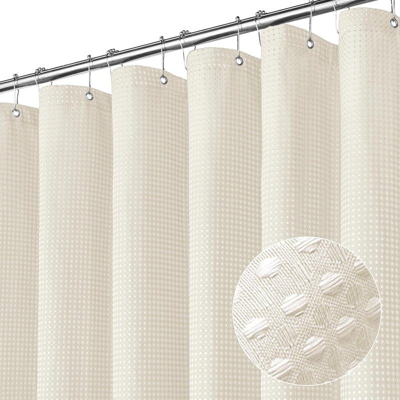 MitoVilla Extra Long Shower Curtain 72 x 84, Beige Waffle Fabric 84 inch Shower Curtain Liner, Farmhouse XL Shower Curtains for Bathroom Decor, Luxury Weighted Shower Curtain 84 inch, Cream - Image 2