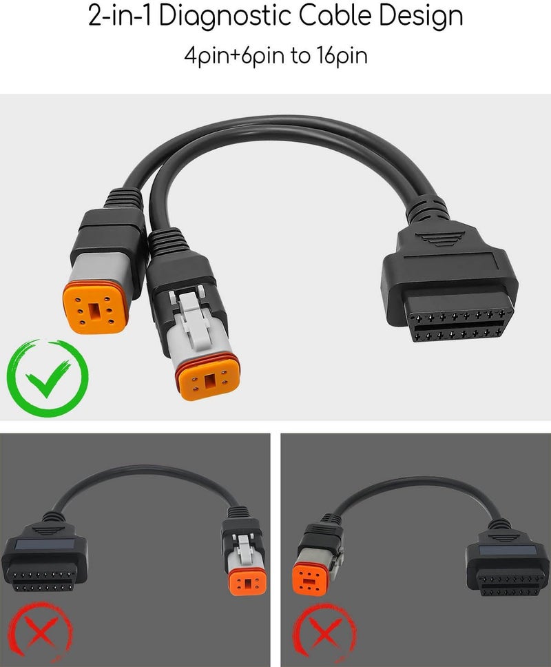 AUGREX 2 in 1 Motorcycle OBD2 Scanner Diagnostic Adapter Cable - Image 3
