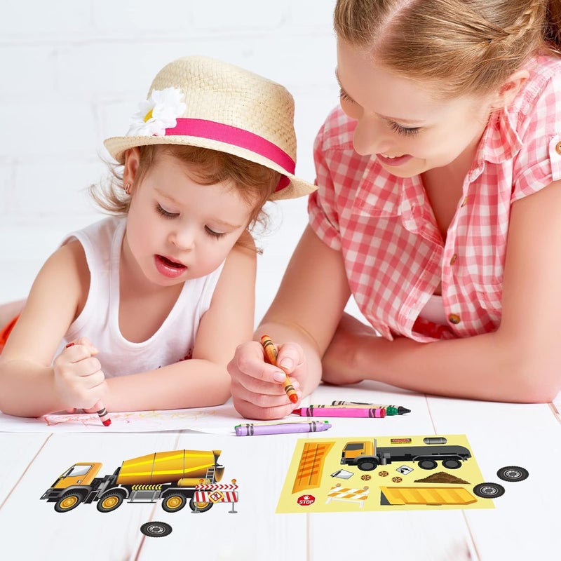 klarako 48 Sheets Construction Truck Stickers Kits DIY Excavator Stickers Make Your Own Truck Stickers with 8 Designs Construction Themed Party Favors for Kids Boy's Kindergarten, Festival Present - Image 5