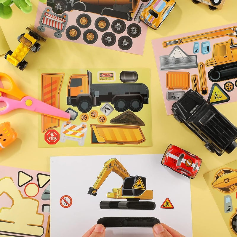 klarako 48 Sheets Construction Truck Stickers Kits DIY Excavator Stickers Make Your Own Truck Stickers with 8 Designs Construction Themed Party Favors for Kids Boy's Kindergarten, Festival Present - Image 4
