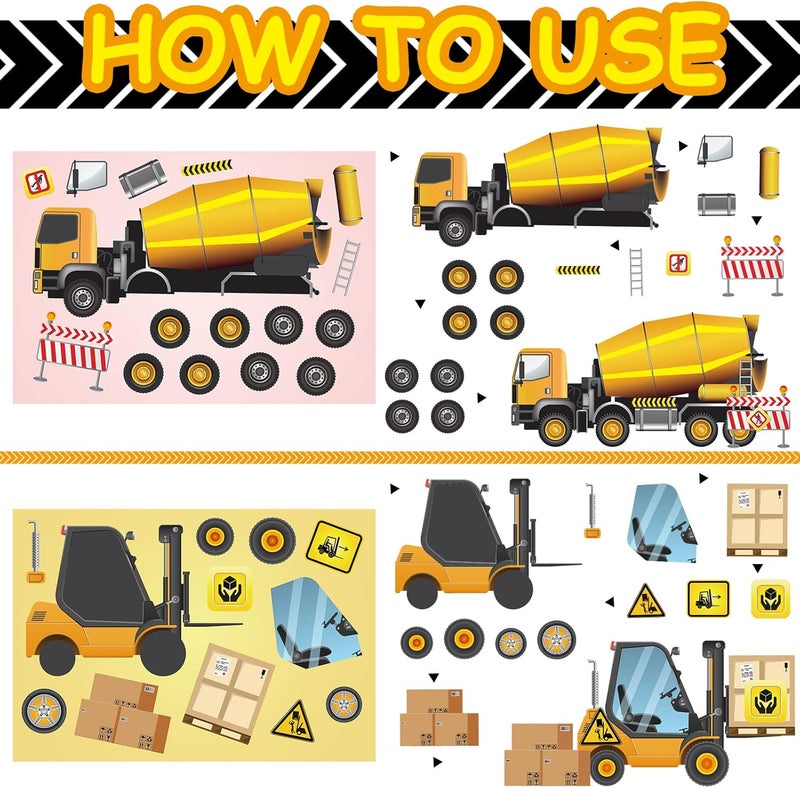 klarako 48 Sheets Construction Truck Stickers Kits DIY Excavator Stickers Make Your Own Truck Stickers with 8 Designs Construction Themed Party Favors for Kids Boy's Kindergarten, Festival Present - Image 3