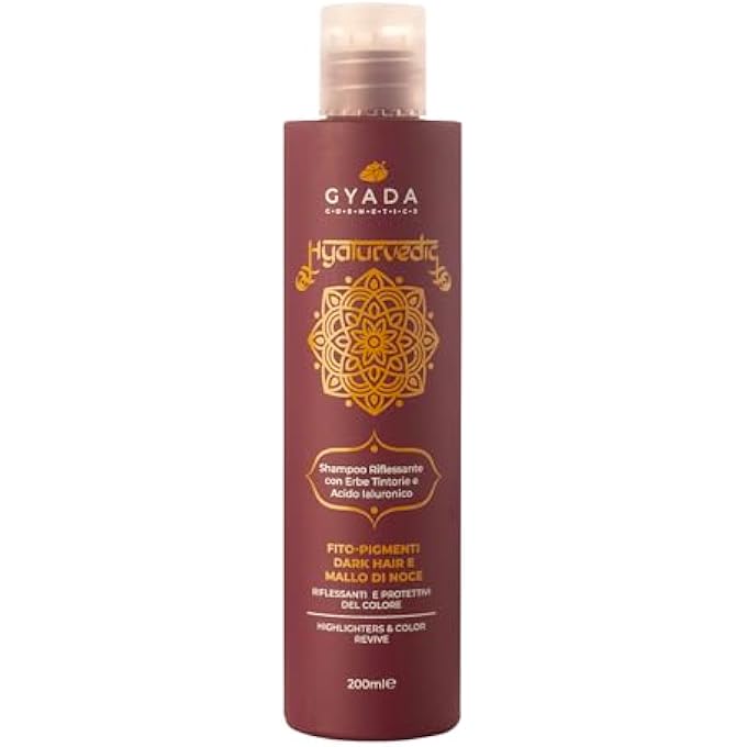 GYADA COSMETICS , HYALURVEDIC DARK HAIR SHAMPOO, PROTECTIVE AND BRIGHTENING EFFECT ON BROWN AND DARK SHADES, BASED ON HYALURONIC ACID AND AYURVEDIC HERBS, 200 ML - Image 1
