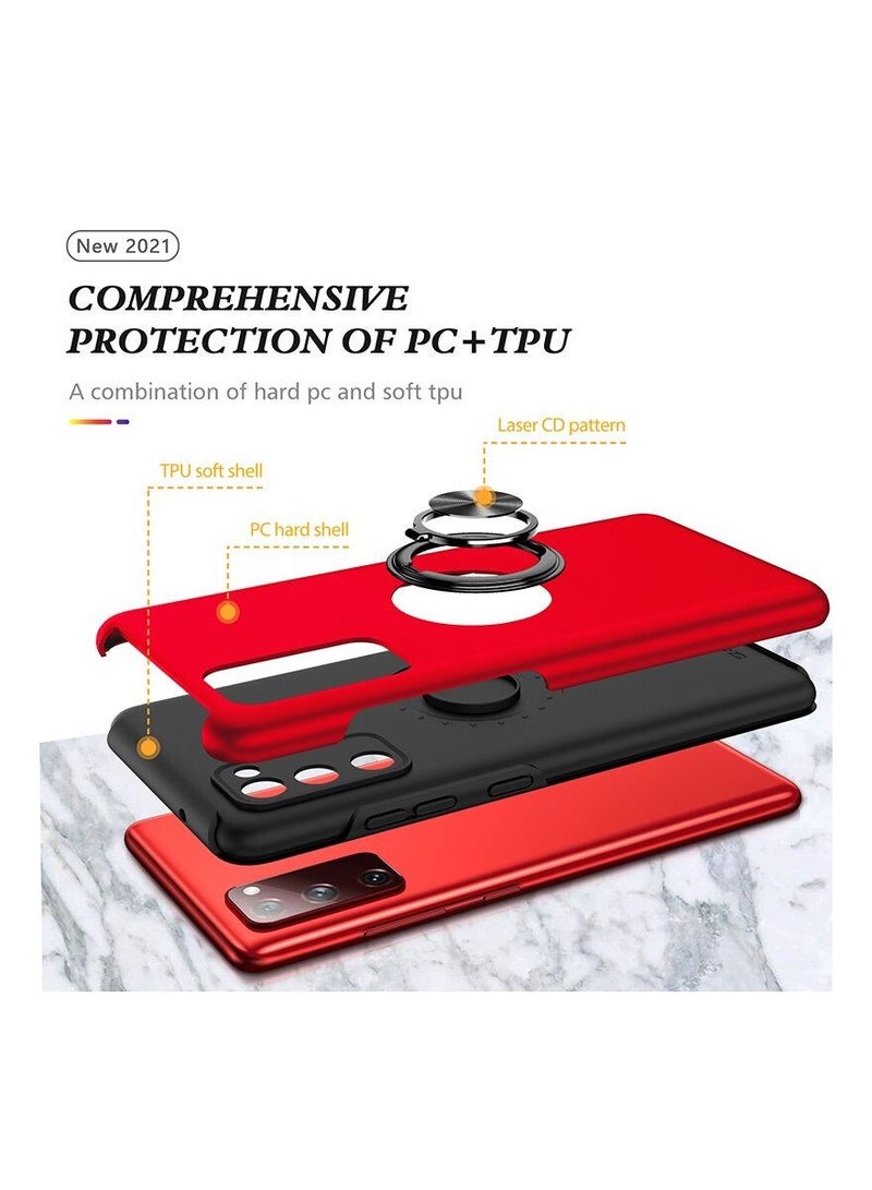 Samsung Galaxy S20FE Case, Grade Drop Protection Slim Fit Shockproof Protective Cover with 360° Rotatable Magnetic Ring Holder Kickstand Compatible with Samsung S20FE Case 5G,RED
