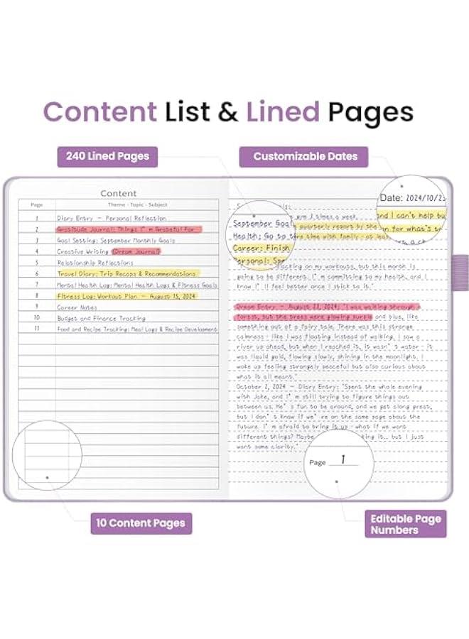 Arabest Lined Journal Notebook for Women, 240 s Thick College Ruled Journal for Writing, Hardcover Notebook for Work & Note Taking, Perfect for Office Home School Supplies, A5(5.7 x 8.6), Purple - Image 3