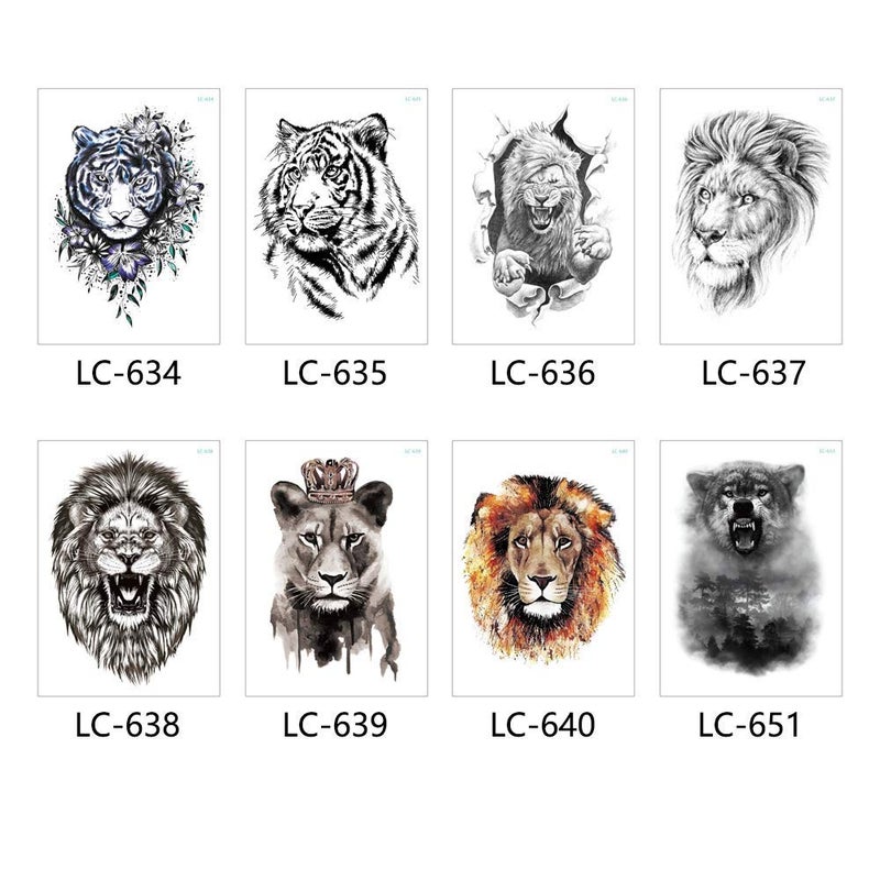 Glaryyears Tiger Lion Temporary Tattoo for Men Women Adults, 8-Pack Forest Animal Design Fake Tattoos Sticker, Water Transfer Long-lasting Realistic Tattoos for Body Arm Leg Chest Back - Image 2