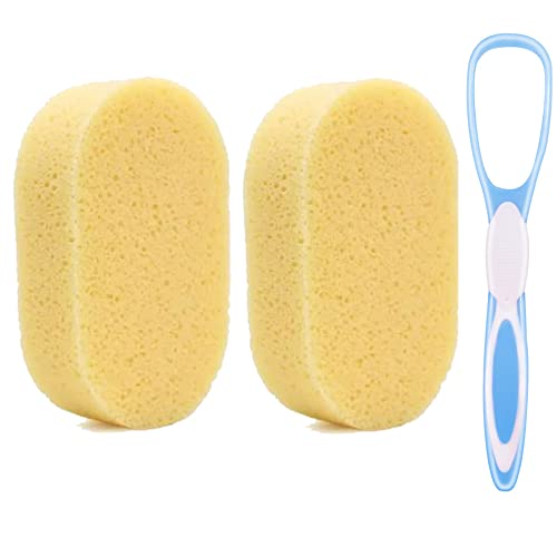 Calitate24 Calitate 2Pcs Bathing Sponges Korean Body Scrub Sponge Baby Bath Sponge Ultra Soft & Bouncy Dead Skin Removing Sponges with 1 Tongue Cleaner - Image 1