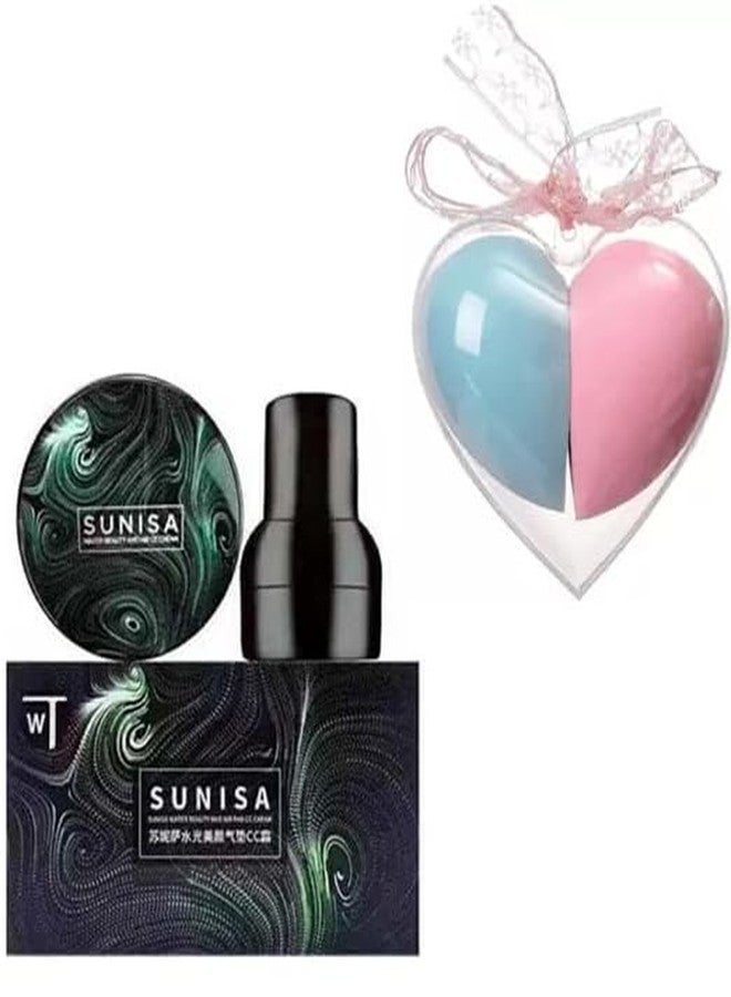 SUNISA BB and CC Cream Foundation With Mushroom Head Air Cushion 20g And 2 In 1 Beauty Blender Super Soft Heart Shape Makeup Sponge Puff - Image 1