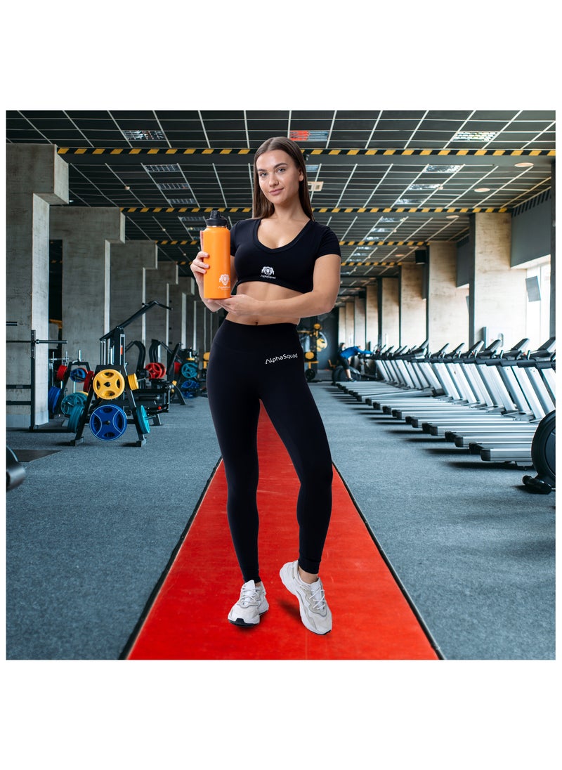 AlphaSquad - 40Oz / 1200Ml Vacuum Insulated Flask, Double Walled Thermolab Series Stainless Steel Sports Water Bottle With Straw Lid, 2 Lids Included, Hot Cold Thermos, Sports Bottle (Orange) - Image 1