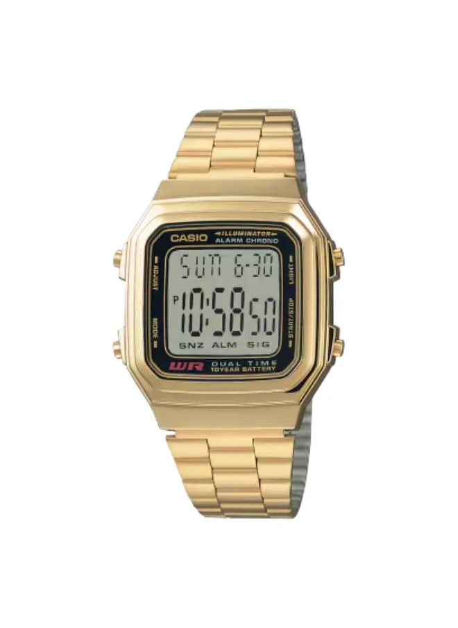 CASIO Unisex Digital Display Watch With Gold Stainless Steel Strap - A178WGA-1A
