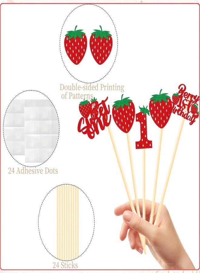 InIsaJace Berry First Birthday Decor - 16PCS Berry First Birthday Centerpiece Sticks Deoration 1st Birthday Glitter Table Centerpieces Decorations Strawberry Theme Party Table Toppers Supplies - Image 3