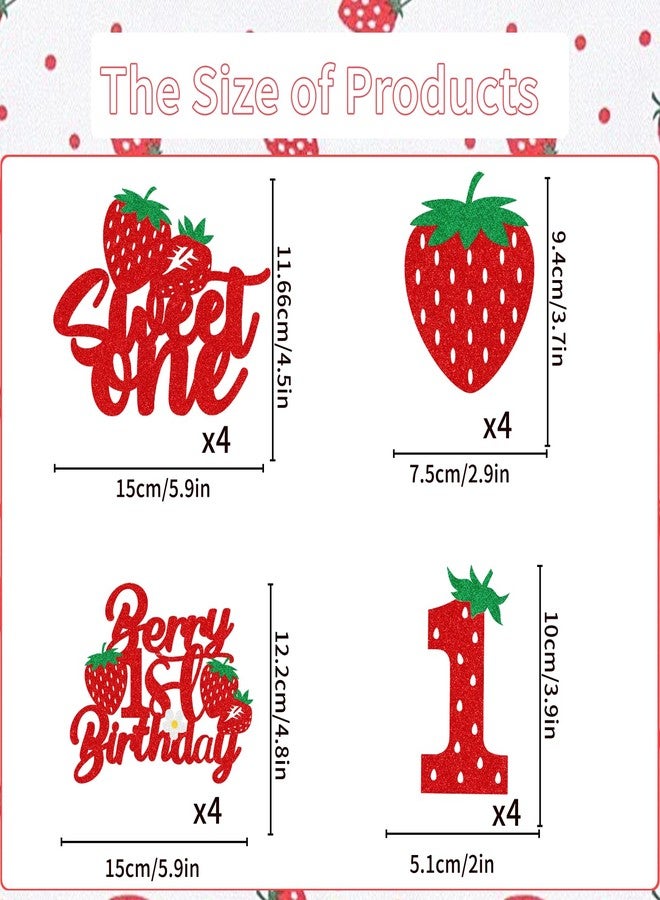 InIsaJace Berry First Birthday Decor - 16PCS Berry First Birthday Centerpiece Sticks Deoration 1st Birthday Glitter Table Centerpieces Decorations Strawberry Theme Party Table Toppers Supplies - Image 2