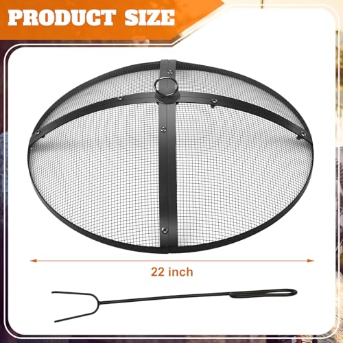 Suzile 22 Inch Heavy Duty Fire Pit Spark Screen Round Mesh Fire Pit Cover Fire Pit Lid Fire Pit Mesh Screen with Handle and Lifter Tool for Outdoor Firepit Stove Fireplace (Black) - Image 2