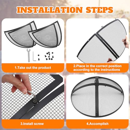 Suzile 22 Inch Heavy Duty Fire Pit Spark Screen Round Mesh Fire Pit Cover Fire Pit Lid Fire Pit Mesh Screen with Handle and Lifter Tool for Outdoor Firepit Stove Fireplace (Black) - Image 4