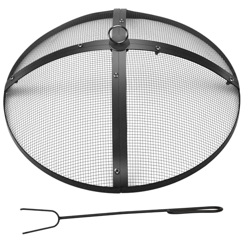 Suzile 22 Inch Heavy Duty Fire Pit Spark Screen Round Mesh Fire Pit Cover Fire Pit Lid Fire Pit Mesh Screen with Handle and Lifter Tool for Outdoor Firepit Stove Fireplace (Black) - Image 1