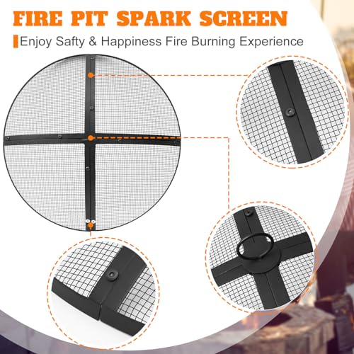 Suzile 22 Inch Heavy Duty Fire Pit Spark Screen Round Mesh Fire Pit Cover Fire Pit Lid Fire Pit Mesh Screen with Handle and Lifter Tool for Outdoor Firepit Stove Fireplace (Black) - Image 3