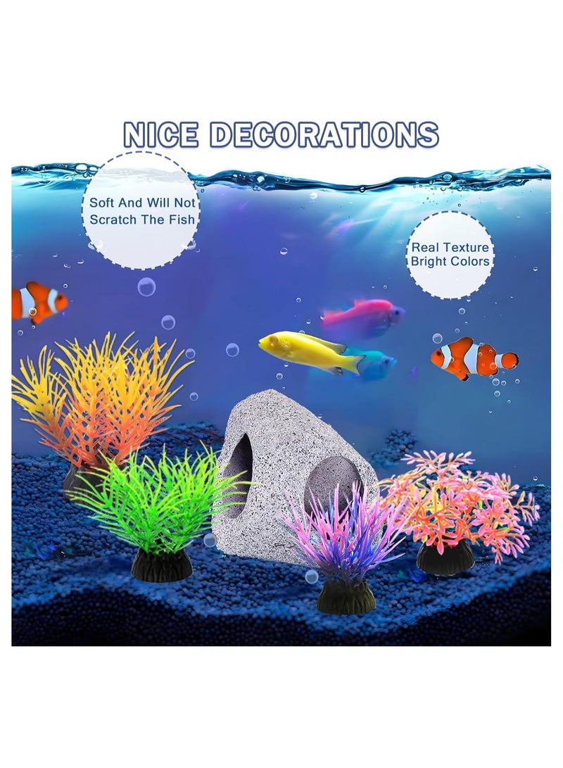 NANAO Aquarium Hideaway Rock Cave, Ceramic Fish Tank Decorations for Betta, Shrimp & Guppy, Safe & Non-Toxic Aquarium Accessories, Fish Tank Ornament with 1 Rock & 4 Decorative Seagrasses  - Image 3
