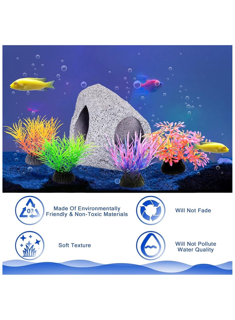 NANAO Aquarium Hideaway Rock Cave, Ceramic Fish Tank Decorations for Betta, Shrimp & Guppy, Safe & Non-Toxic Aquarium Accessories, Fish Tank Ornament with 1 Rock & 4 Decorative Seagrasses  - Image 2