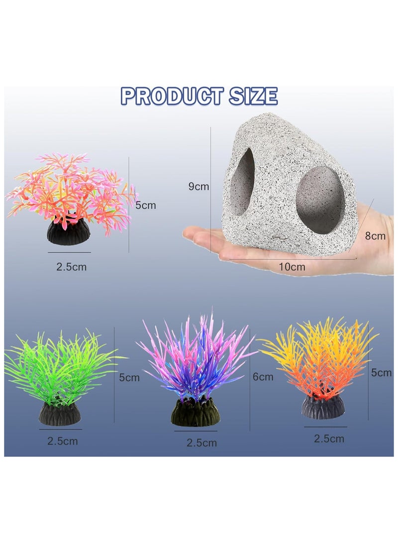 NANAO Aquarium Hideaway Rock Cave, Ceramic Fish Tank Decorations for Betta, Shrimp & Guppy, Safe & Non-Toxic Aquarium Accessories, Fish Tank Ornament with 1 Rock & 4 Decorative Seagrasses  - Image 4