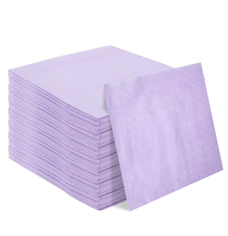 HEIPINIUYE 50 Pieces 2-ply Light Purple Napkin Disposable Cocktail Napkins Beverage Napkins Dessert Napkins Paper Napkins for Wedding Birthday Party Paper Dinner Napkins - Image 1