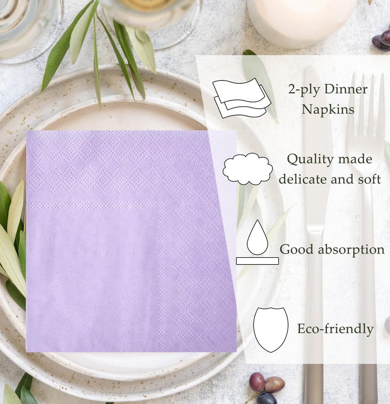 HEIPINIUYE 50 Pieces 2-ply Light Purple Napkin Disposable Cocktail Napkins Beverage Napkins Dessert Napkins Paper Napkins for Wedding Birthday Party Paper Dinner Napkins - Image 4