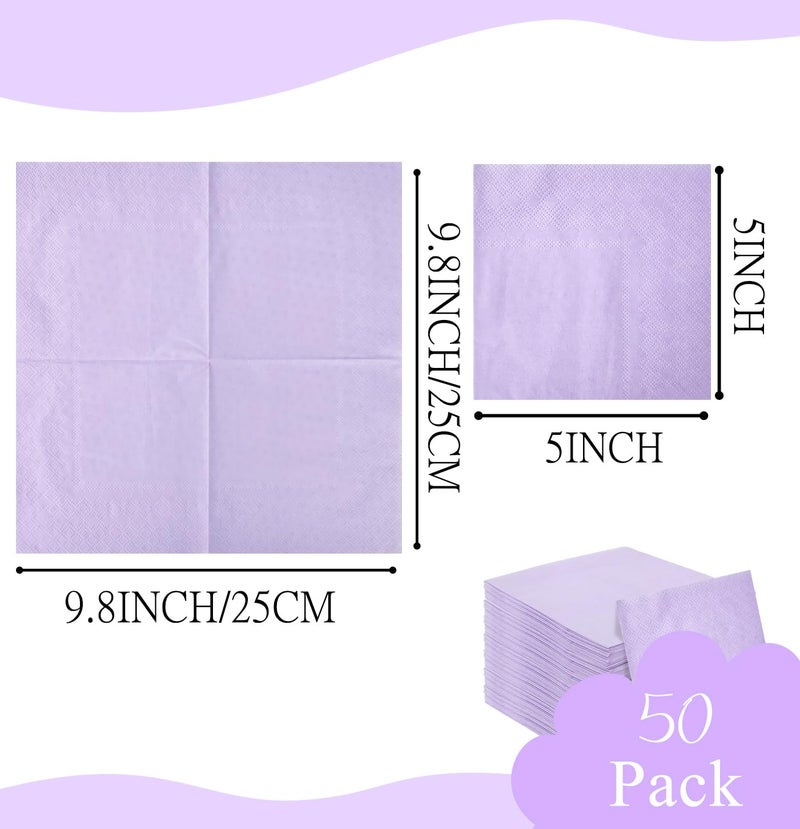 HEIPINIUYE 50 Pieces 2-ply Light Purple Napkin Disposable Cocktail Napkins Beverage Napkins Dessert Napkins Paper Napkins for Wedding Birthday Party Paper Dinner Napkins - Image 2