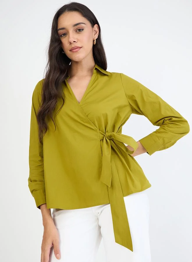 Femmella Women Green Long Sleeve Wrap Top