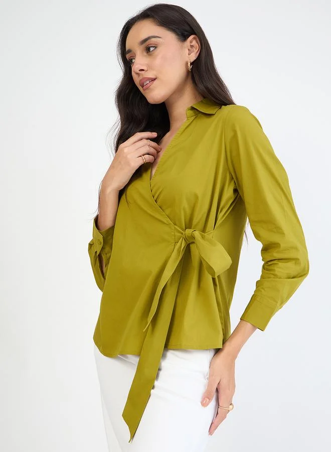 Femmella Women Green Long Sleeve Wrap Top