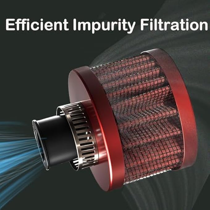 3DSKY Universal Cold Air Intake Filter, 12mm Air Intake Filter High Performance Turbo Vent Breather for Car & Motorcycle (Red) - Image 2