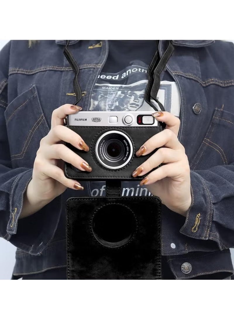 Case for Fuji Mini EVO,Camera Case Compatible for Fuji Mini EVO Camera with Adjustable Shoulder Strap in Black Lychee Texture Horizontal Style - Image 2