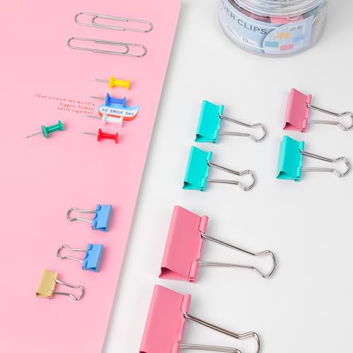 WORPSON 408 PCS Binder Clips Paper Clamps Assorted Sizes and Push Pins, Binding Paperwork Clamp Bulk, School Teachers Office Supplies (Multicolor) - Image 4
