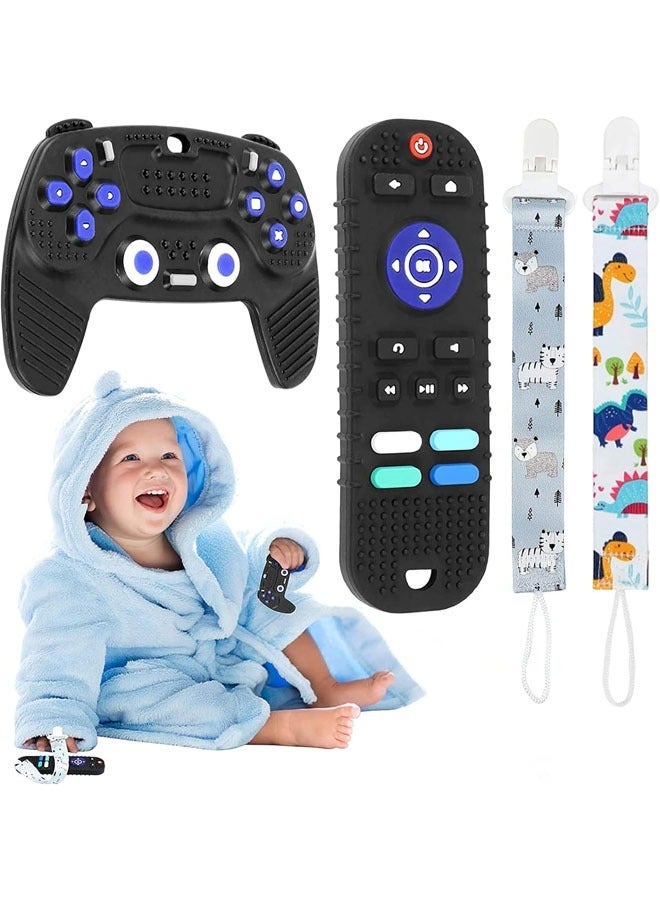 كابتن تيك 2 Pack Baby Teether Toy, 2 Pack Remote Control and Game Controller Teething Toys for Baby 3-24 Months and Up, Chew Toys for Boys and Girls Gifts, Black - Image 1