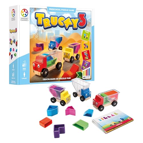 SmartGames لعبة الألغاز الخشبية الذكية Trucky 3 - شاحنات متحركة للأطفال من عمر 3 سنوات فما فوق - Image 1