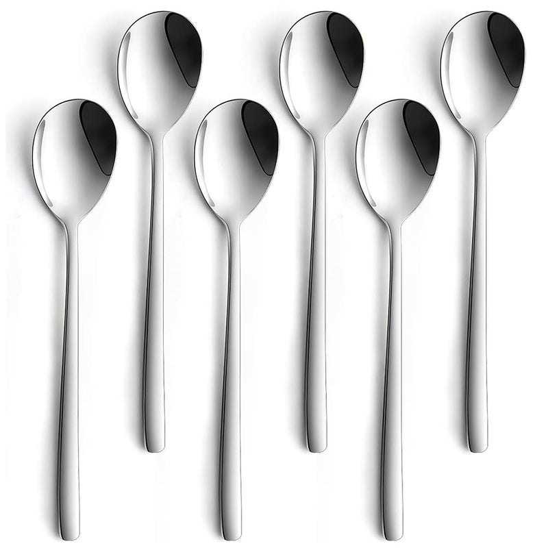AYFDISHS Korean Spoon 6 Pieces Soup Spoons Stainless Steel Korean Spoons with Long Handles 8 Inch Rice Spoon Dinner Spoon Table Spoon Flatware Set for Home Kitchen or Restaurant