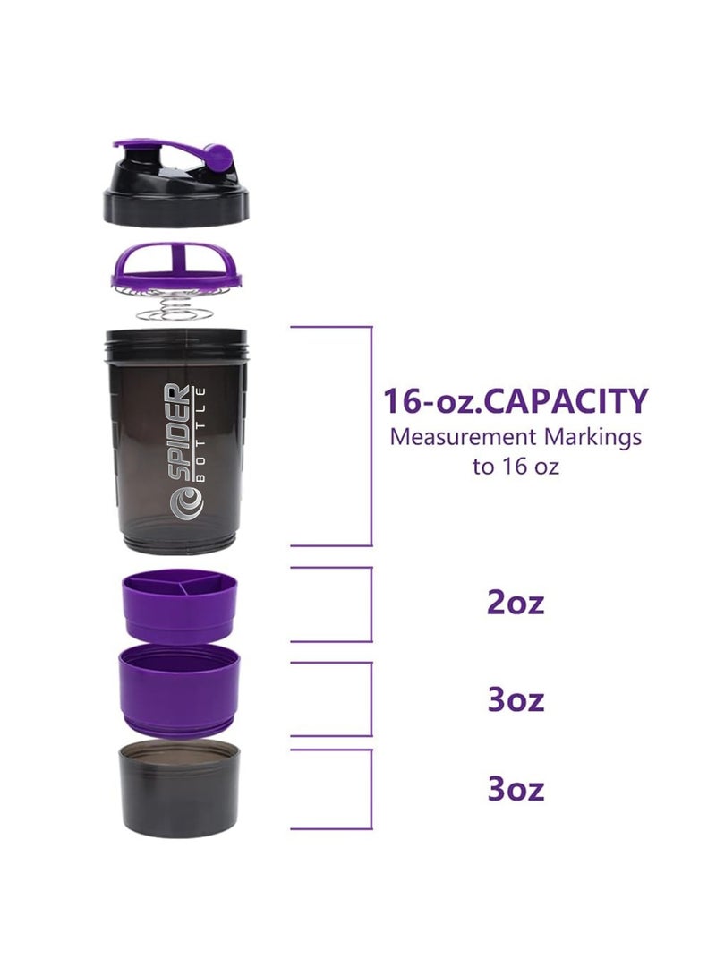 Shaker Bottle,16oz Shaker Cup,Protein Shaker Bottle with Storage & Shaker Ball,GYM Shaker Bottles for Protein Shakes,Sports Shake Mixer Bottle,100% Leak Proof,BPA Free,3 Layer - Image 2
