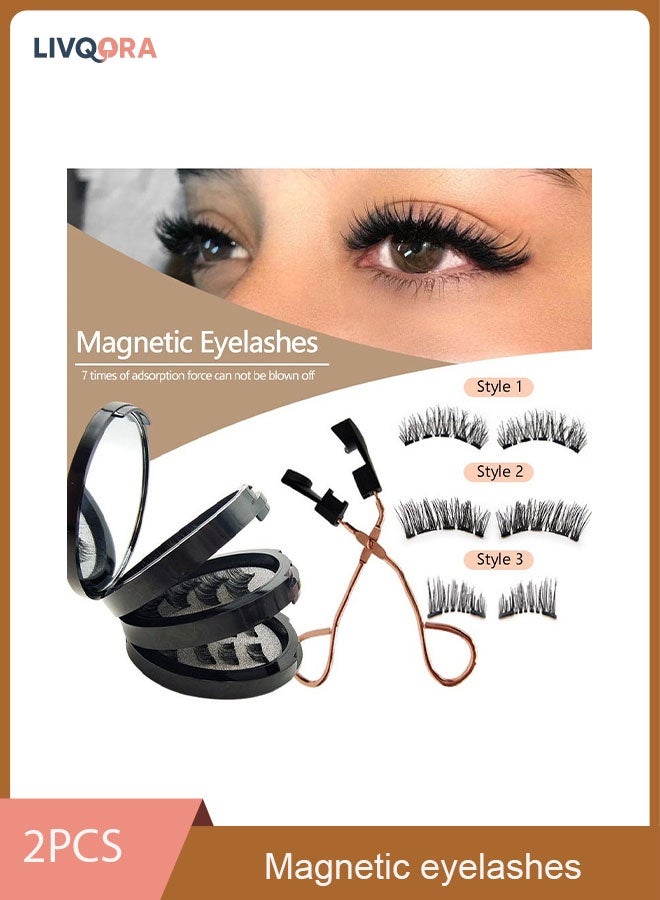 ليفقورا رموش مغناطيسية بدون تحديد العين - رموش مغناطيسية خفيفة قابلة لإعادة الاستخدام بتصميم طبيعي 3D مع 8 أزواج وملقط، لا حاجة للصمغ، سهلة الاستخدام (أسود) - Image 1