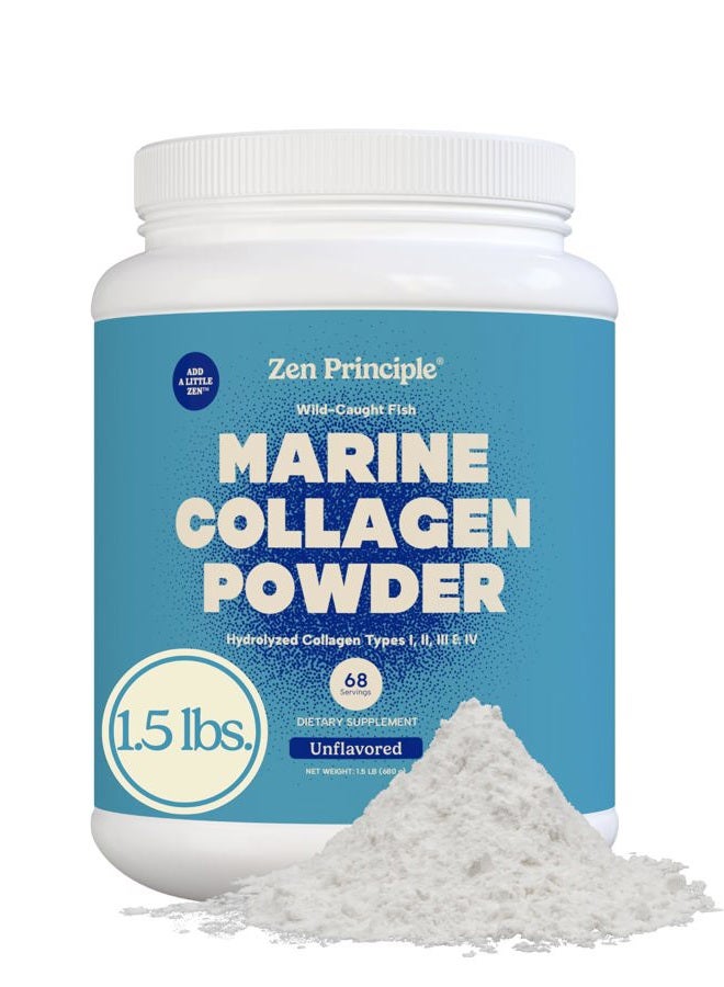 Zen Principle Marine Collagen Peptides Powder 1.5 lb. Wild-Caught Fish, Non-GMO. Supports Healthy Skin, Hair, Joints and Bones.Hydrolyzed Type 1 & 3 Protein. Amino Acids.Unflavored, Easy to Mix. - Image 1