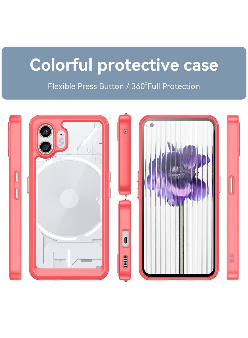 Nothing phone 2 Case Slim Drop Proof Phone Cover Protect from Drop Scratch Fingerprint Clear Acrylic Back TPU Bumper Thin Protective Protection Red/Clear - Image 2